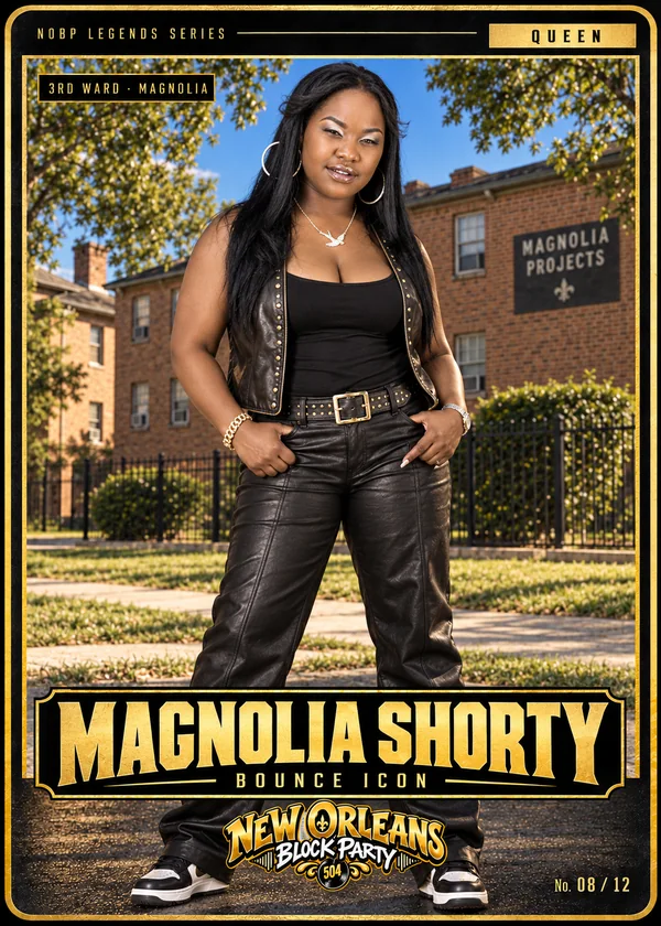 Magnolia Shorty trading card — 3rd Ward, Magnolia. Queen, number 8 of 12.